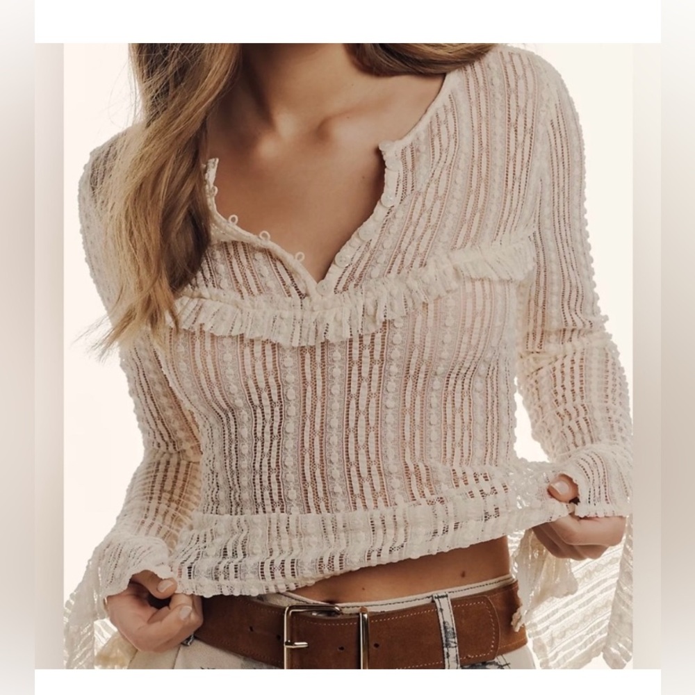 Anthropologie Cream Lace Button-Up Top